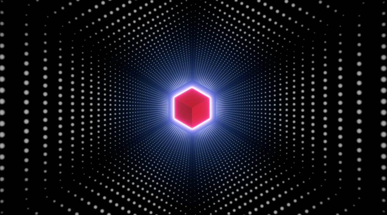 Automation & efficacy / glowing cube and radiating dots